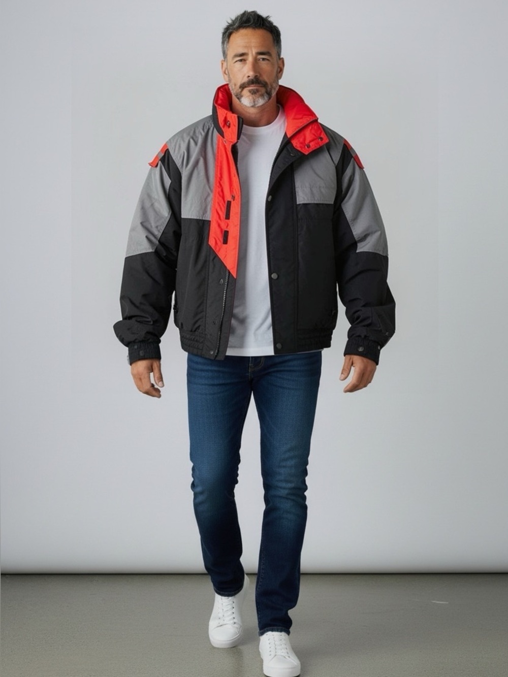 Men's Inside Edge Thick Winter Jacket Coat Size Medium, Blk, grey & red. preown
